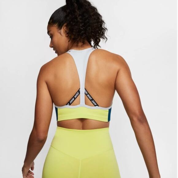 Nike Women's Swoosh Colorblock Medium Support Sports Bra XS Blue Green Mesh - Picture 2 of 8